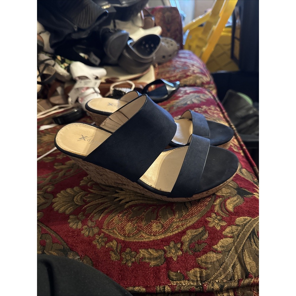 Xappeal Woman's Navy Blue Cork Wedge‎ Sandals Size 8